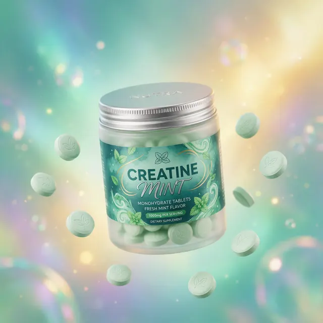 Jar of mint creatine tablets